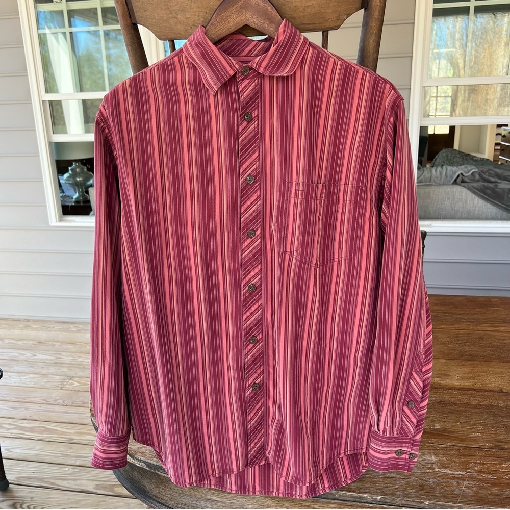 TOMMY BAHAMA Men’s Long Sleeve 100% Silk Button Down Stripe Shirt Top Sz S